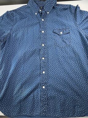Ralph Lauren Blue Star Print Button Down Shirt Mens XL Cotton Casual
